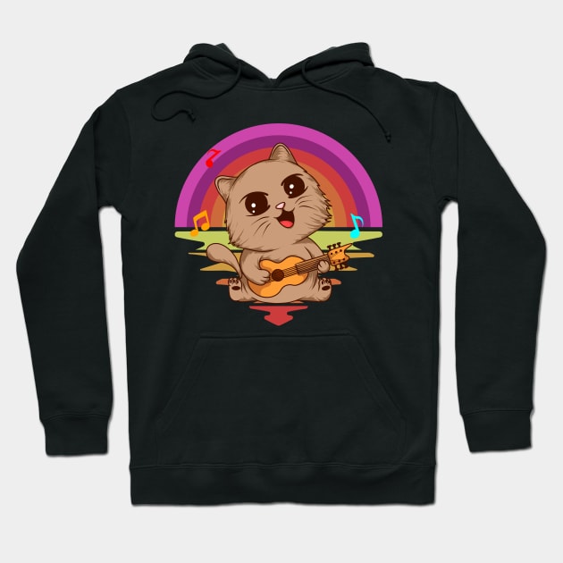 Kitty Guitar Sunset Hoodie by RockReflections